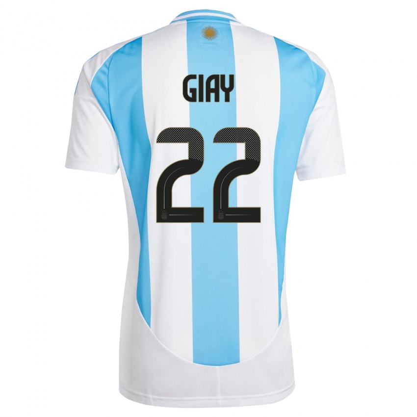 Børn Argentina Agustin Giay #22 Hvid Blå Hjemmebane Spillertrøjer 24-26 Trøje T-Shirt