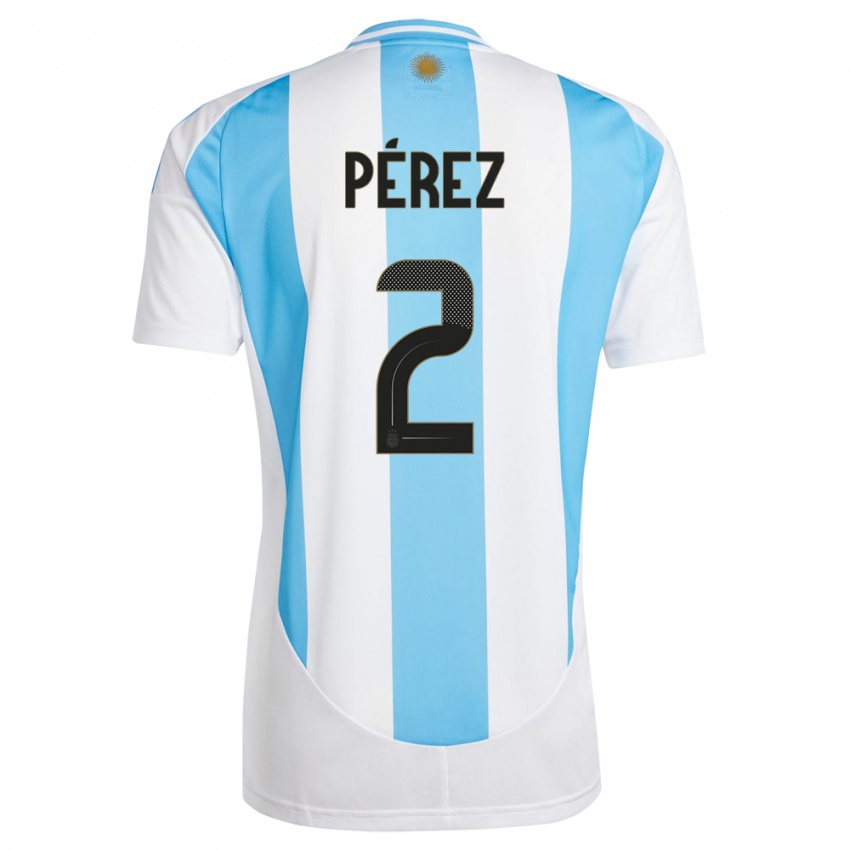 Børn Argentina Nehuen Perez #2 Hvid Blå Hjemmebane Spillertrøjer 24-26 Trøje T-Shirt