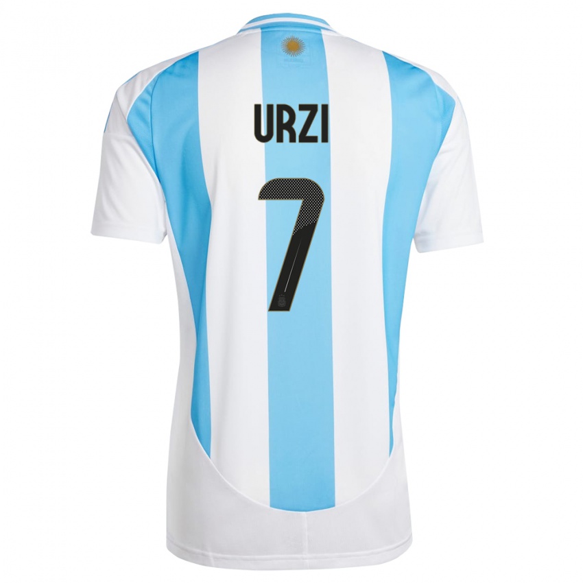 Børn Argentina Agustin Urzi #7 Hvid Blå Hjemmebane Spillertrøjer 24-26 Trøje T-Shirt