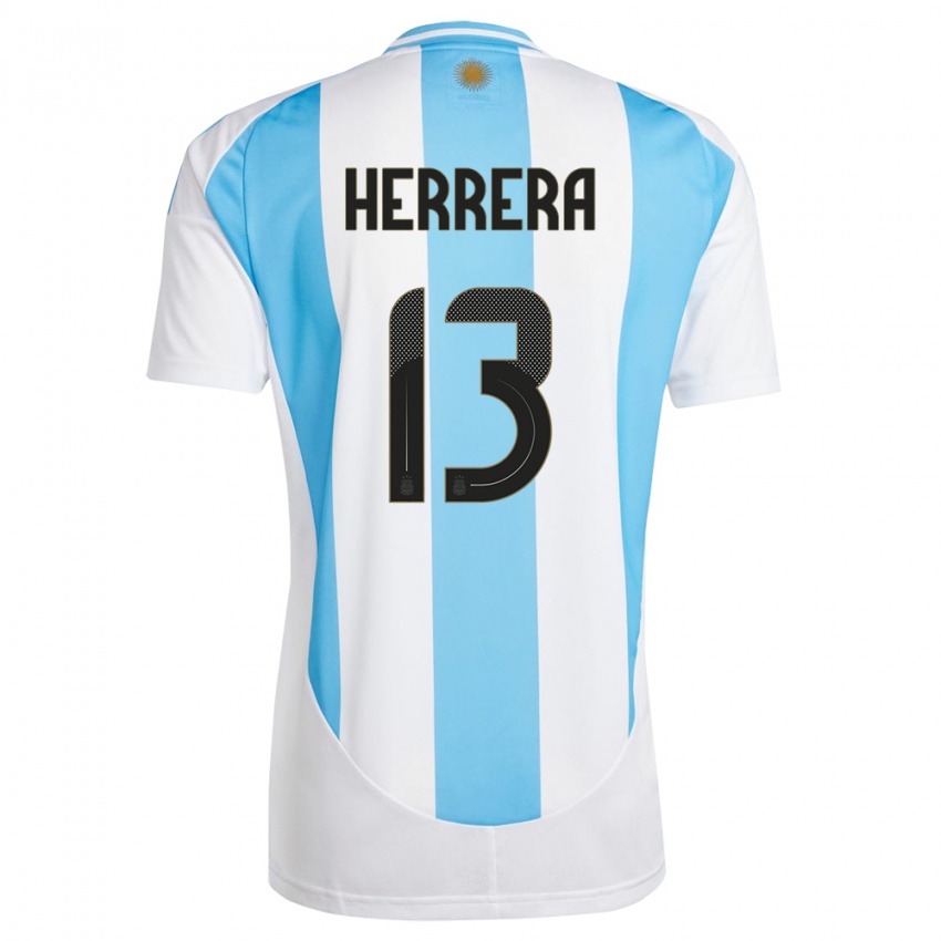 Børn Argentina Marcelo Herrera #13 Hvid Blå Hjemmebane Spillertrøjer 24-26 Trøje T-Shirt