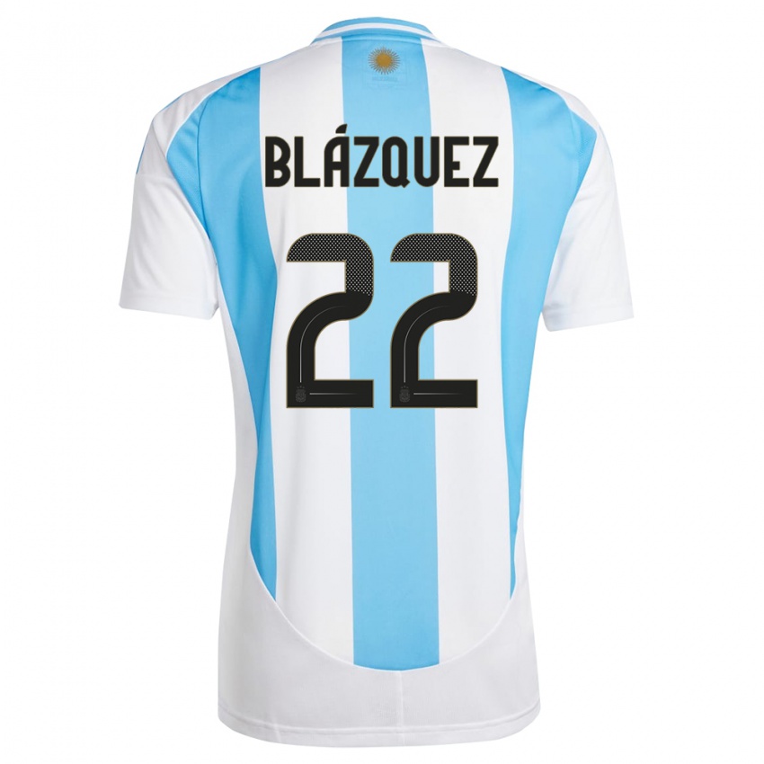 Børn Argentina Joaquin Blazquez #22 Hvid Blå Hjemmebane Spillertrøjer 24-26 Trøje T-Shirt