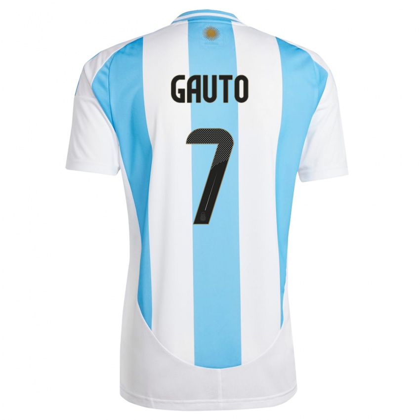 Børn Argentina Juan Gauto #7 Hvid Blå Hjemmebane Spillertrøjer 24-26 Trøje T-Shirt