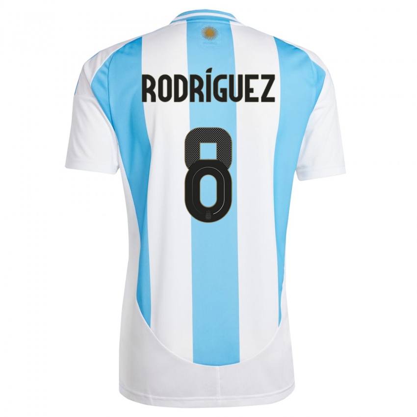 Børn Argentina Agustin Rodriguez #8 Hvid Blå Hjemmebane Spillertrøjer 24-26 Trøje T-Shirt