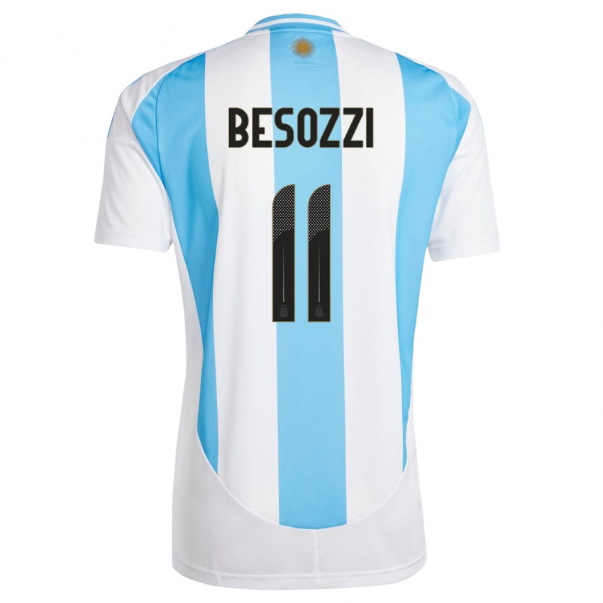 Børn Argentina Lucas Besozzi #11 Hvid Blå Hjemmebane Spillertrøjer 24-26 Trøje T-Shirt