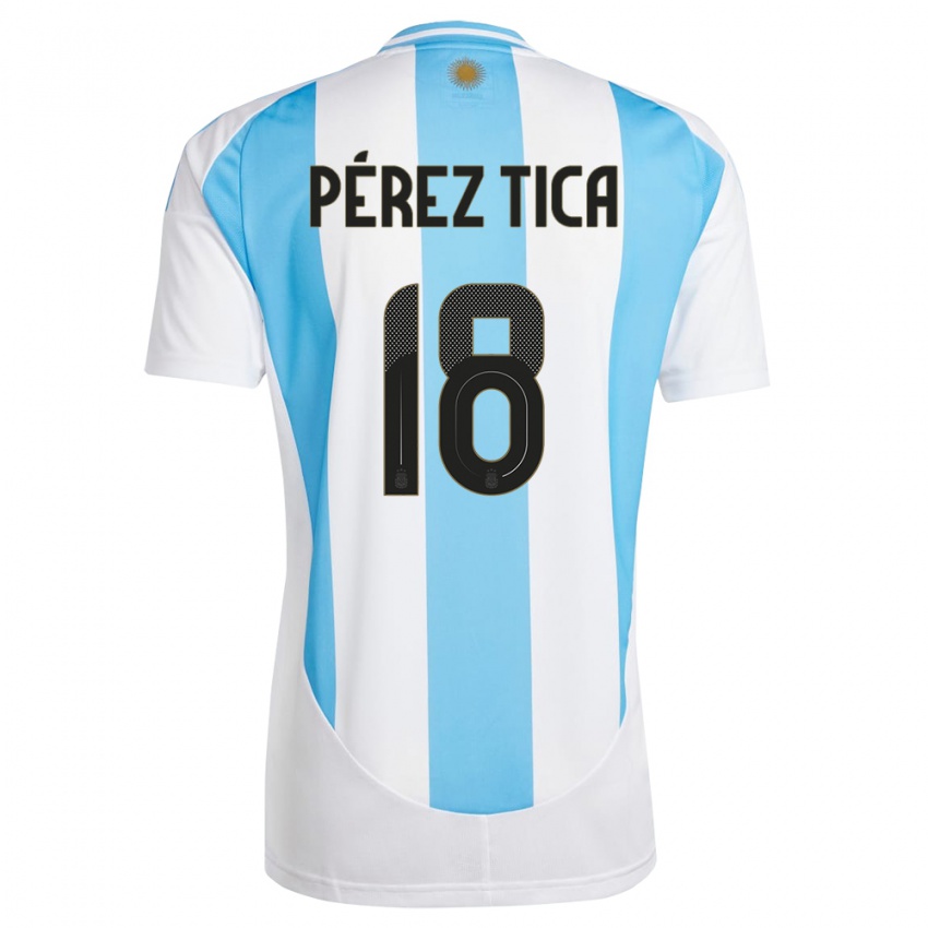 Børn Argentina Jeremias Perez Tica #18 Hvid Blå Hjemmebane Spillertrøjer 24-26 Trøje T-Shirt