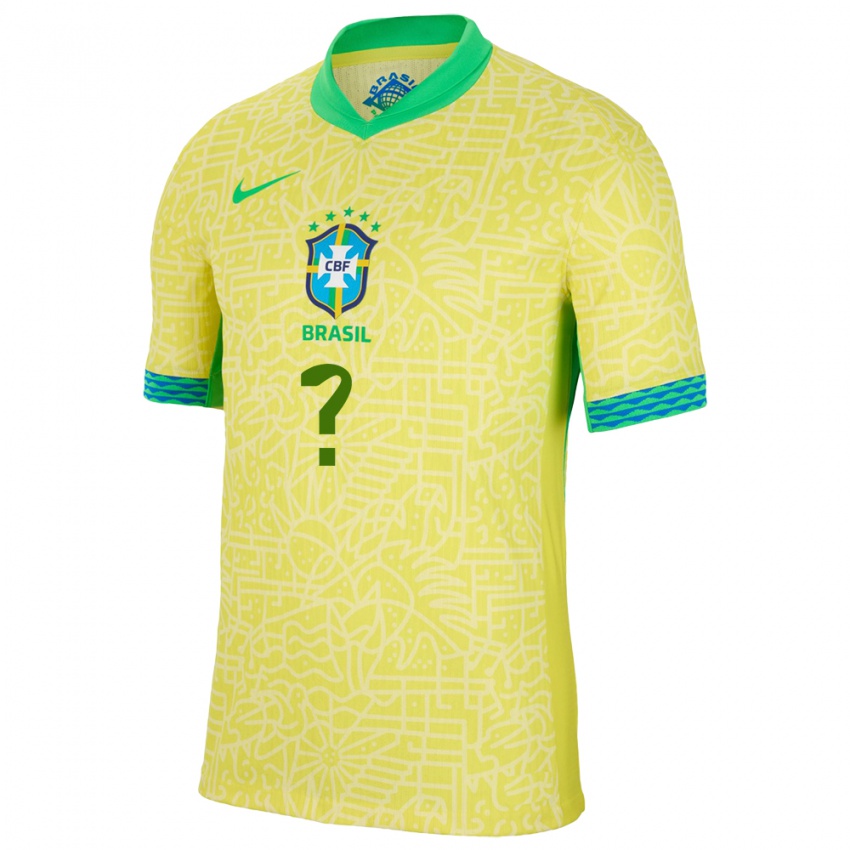 Børn Brasilien Dit Navn #0 Gul Hjemmebane Spillertrøjer 24-26 Trøje T-Shirt