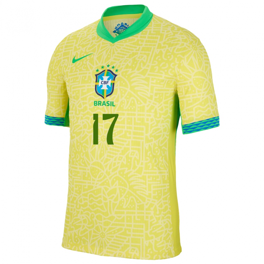 Børn Brasilien Lucas Beraldo #17 Gul Hjemmebane Spillertrøjer 24-26 Trøje T-Shirt