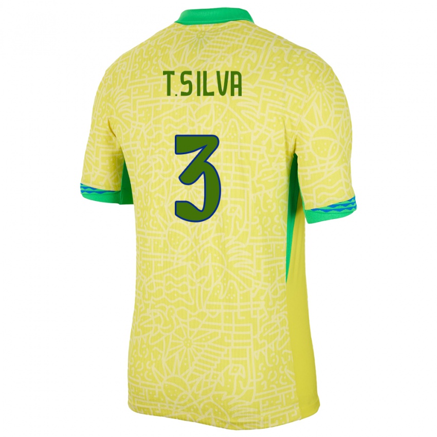 Børn Brasilien Thiago Silva #3 Gul Hjemmebane Spillertrøjer 24-26 Trøje T-Shirt