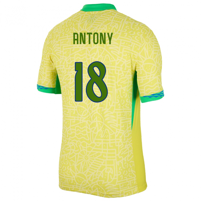 Børn Brasilien Antony #18 Gul Hjemmebane Spillertrøjer 24-26 Trøje T-Shirt