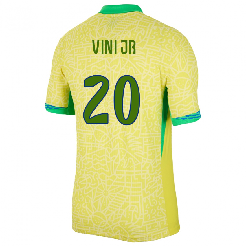 Børn Brasilien Vinicius Junior #20 Gul Hjemmebane Spillertrøjer 24-26 Trøje T-Shirt
