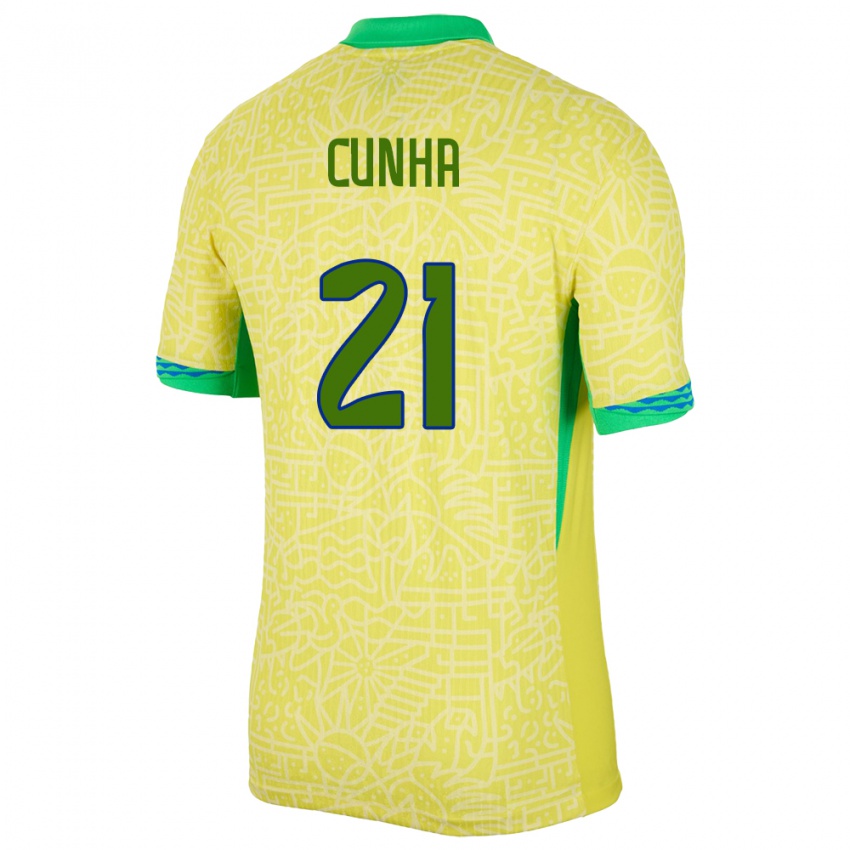 Børn Brasilien Matheus Cunha #21 Gul Hjemmebane Spillertrøjer 24-26 Trøje T-Shirt