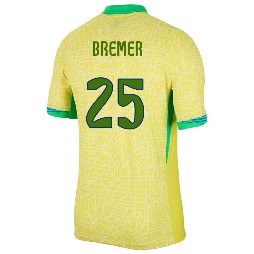 Børn Brasilien Bremer #25 Gul Hjemmebane Spillertrøjer 24-26 Trøje T-Shirt