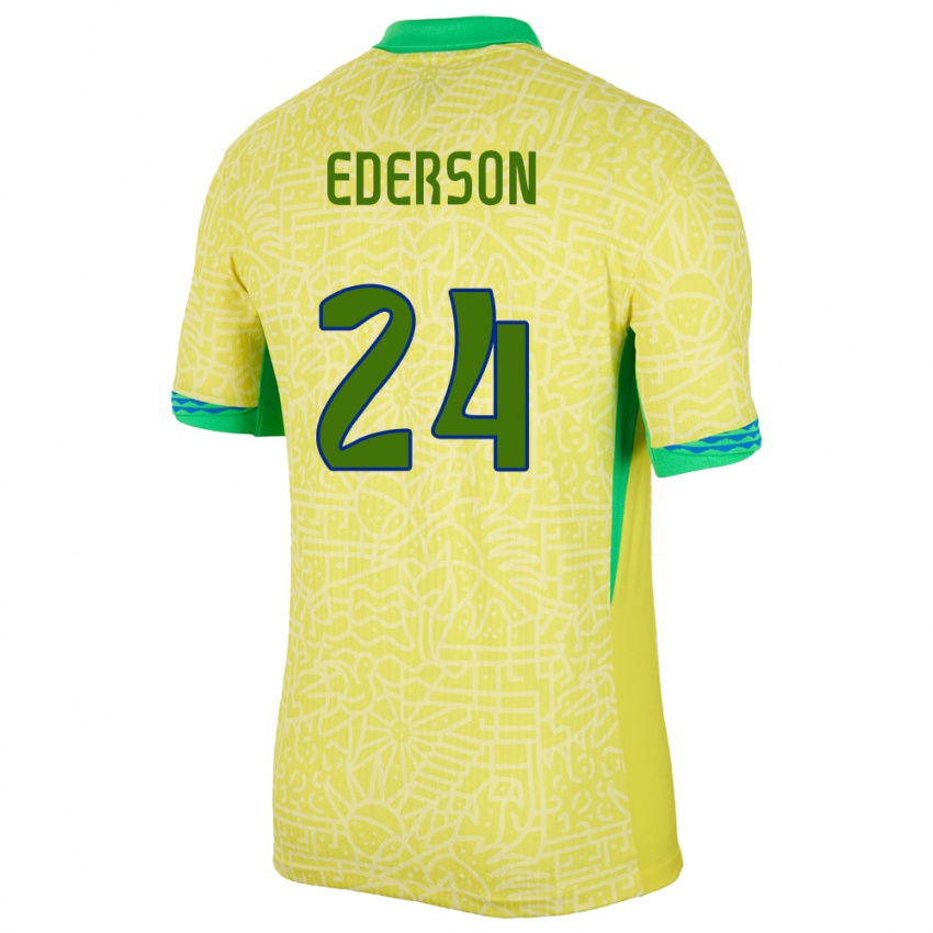 Børn Brasilien Ederson #24 Gul Hjemmebane Spillertrøjer 24-26 Trøje T-Shirt