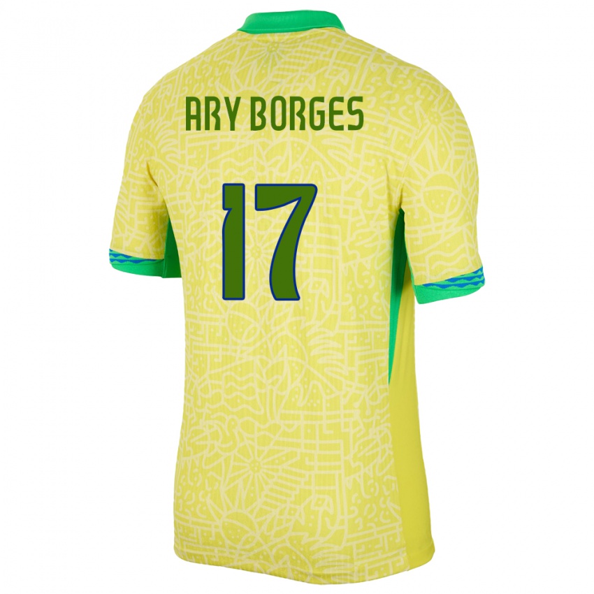 Børn Brasilien Ary Borges #17 Gul Hjemmebane Spillertrøjer 24-26 Trøje T-Shirt