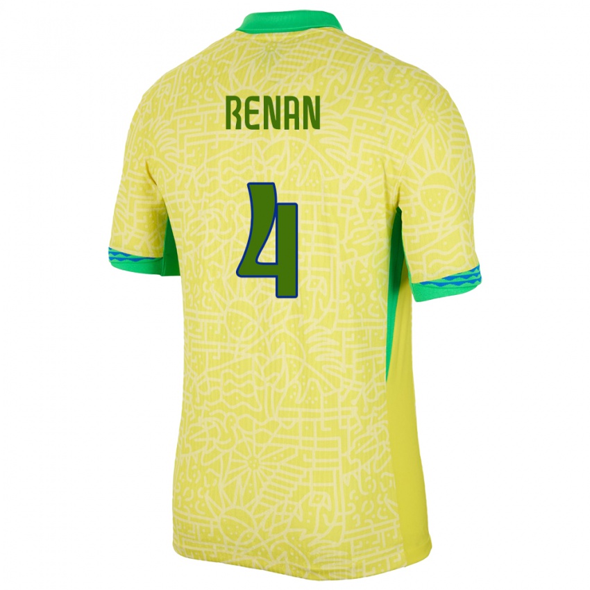 Børn Brasilien Robert Renan #4 Gul Hjemmebane Spillertrøjer 24-26 Trøje T-Shirt