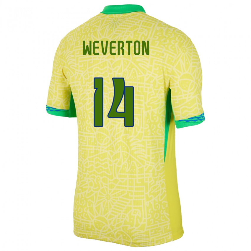 Børn Brasilien Weverton #14 Gul Hjemmebane Spillertrøjer 24-26 Trøje T-Shirt