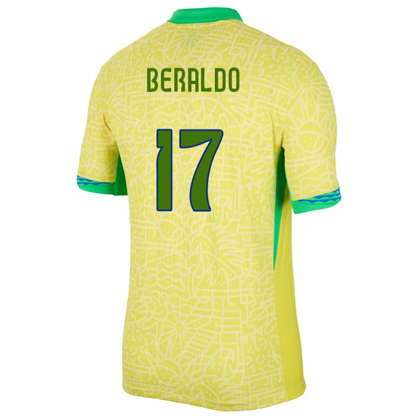 Børn Brasilien Lucas Beraldo #17 Gul Hjemmebane Spillertrøjer 24-26 Trøje T-Shirt