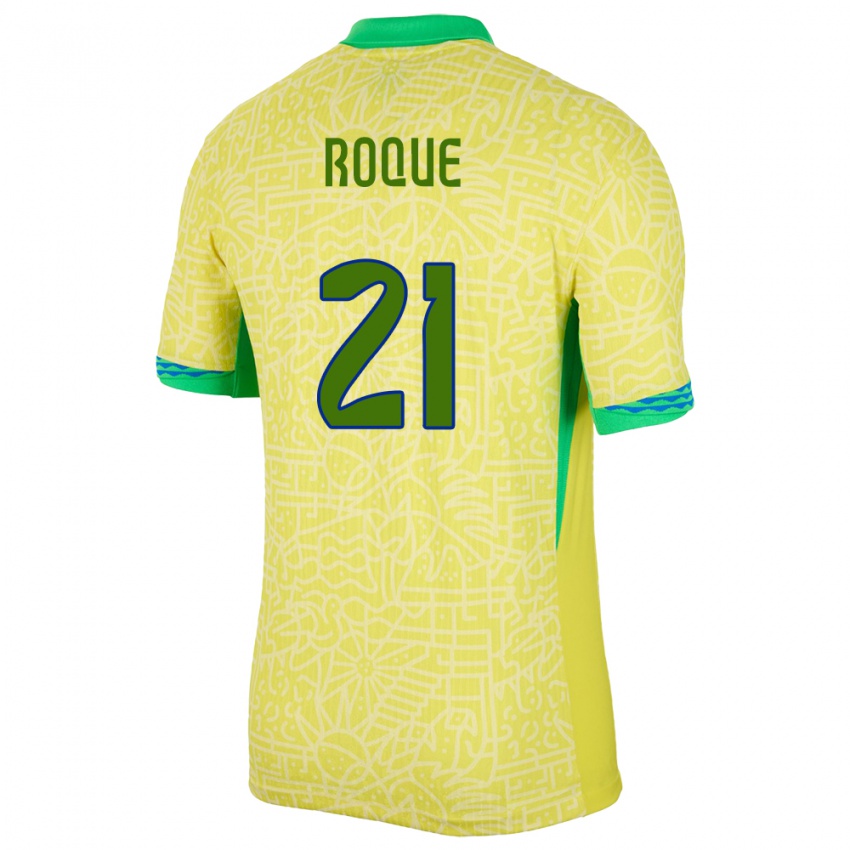 Børn Brasilien Vitor Roque #21 Gul Hjemmebane Spillertrøjer 24-26 Trøje T-Shirt