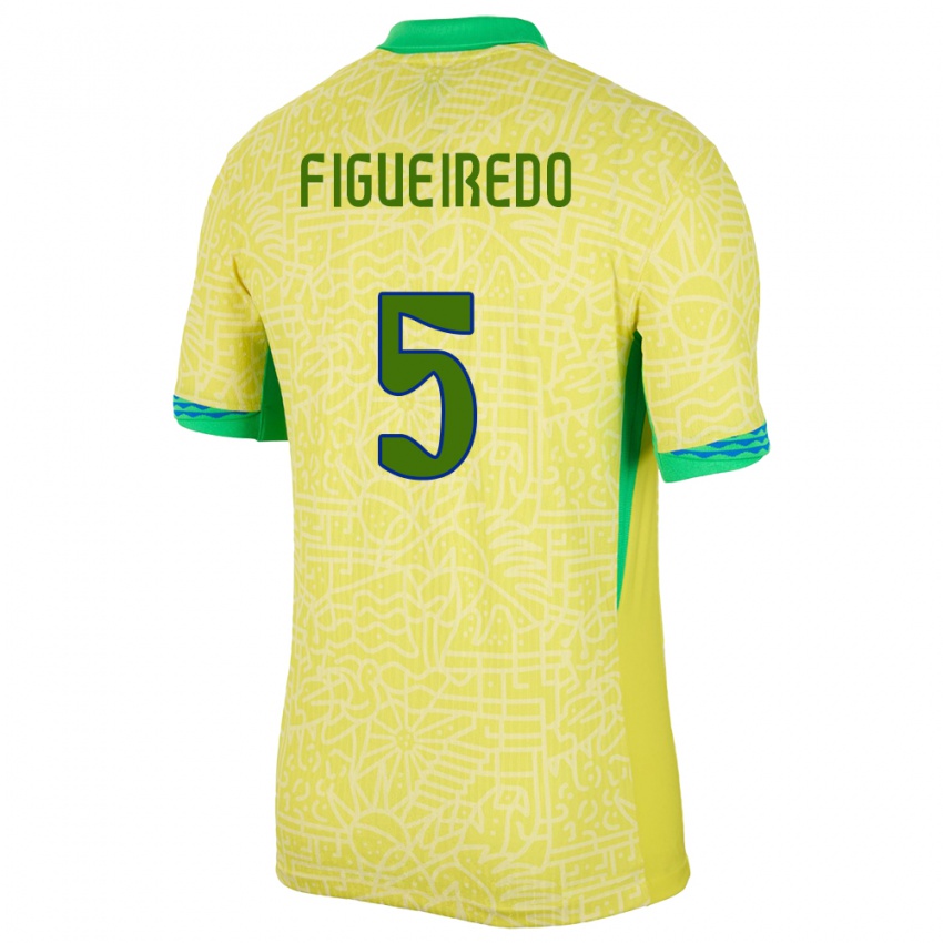 Børn Brasilien Vitor Figueiredo #5 Gul Hjemmebane Spillertrøjer 24-26 Trøje T-Shirt