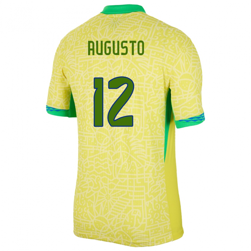 Børn Brasilien Cesar Augusto #12 Gul Hjemmebane Spillertrøjer 24-26 Trøje T-Shirt