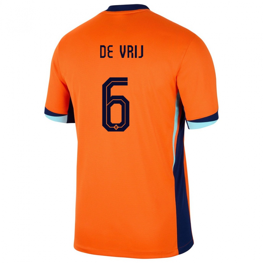 Børn Holland Stefan De Vrij #6 Orange Hjemmebane Spillertrøjer 24-26 Trøje T-Shirt