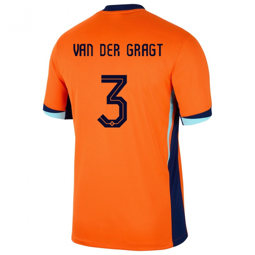 Børn Holland Stefanie Van Der Gragt #3 Orange Hjemmebane Spillertrøjer 24-26 Trøje T-Shirt