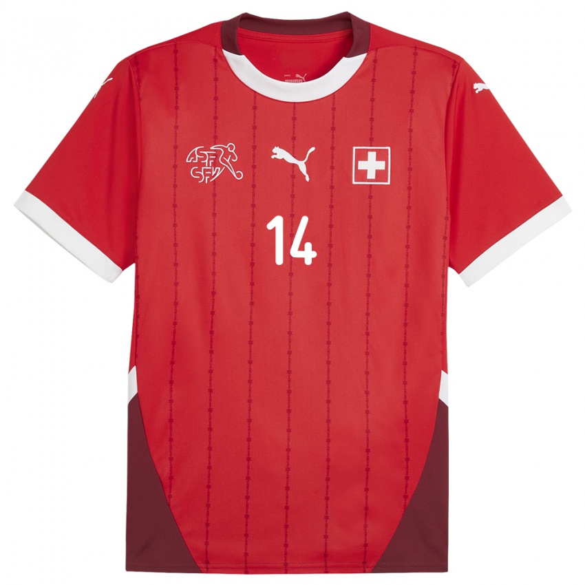 Børn Schweiz Severin Ottiger #14 Rød Hjemmebane Spillertrøjer 24-26 Trøje T-Shirt