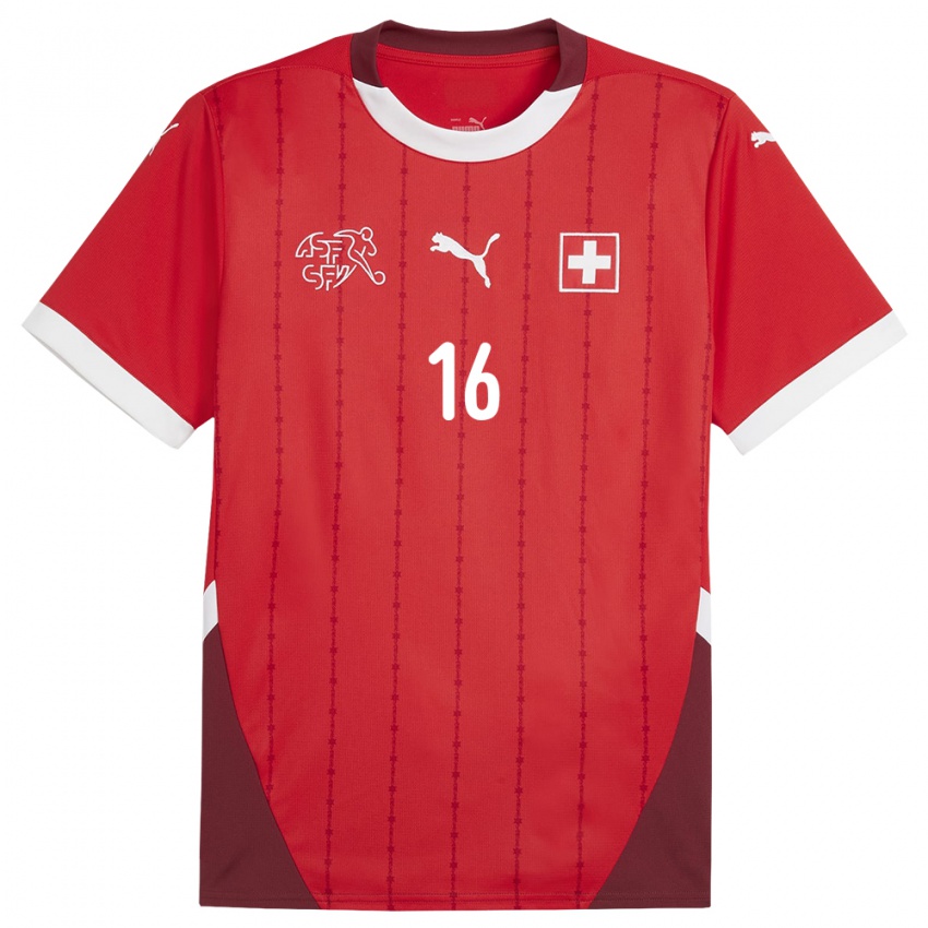 Børn Schweiz Sandrine Mauron #16 Rød Hjemmebane Spillertrøjer 24-26 Trøje T-Shirt