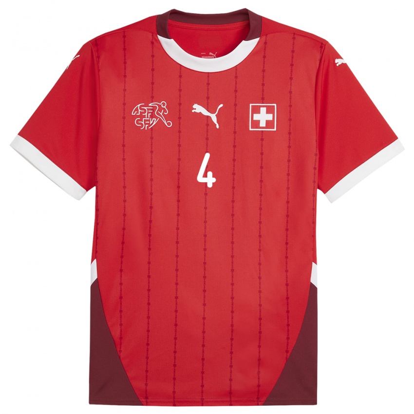 Børn Schweiz Nico Elvedi #4 Rød Hjemmebane Spillertrøjer 24-26 Trøje T-Shirt