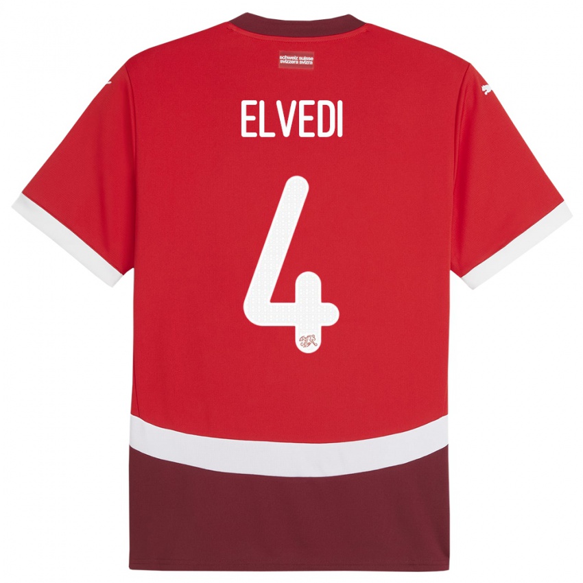 Børn Schweiz Nico Elvedi #4 Rød Hjemmebane Spillertrøjer 24-26 Trøje T-Shirt