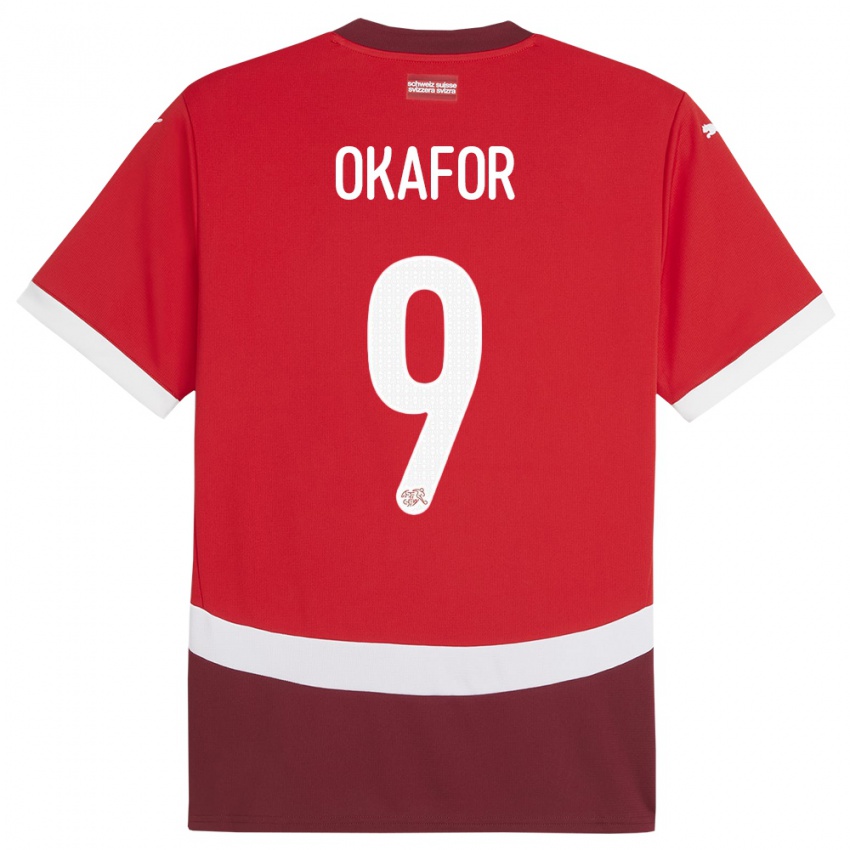 Børn Schweiz Noah Okafor #9 Rød Hjemmebane Spillertrøjer 24-26 Trøje T-Shirt