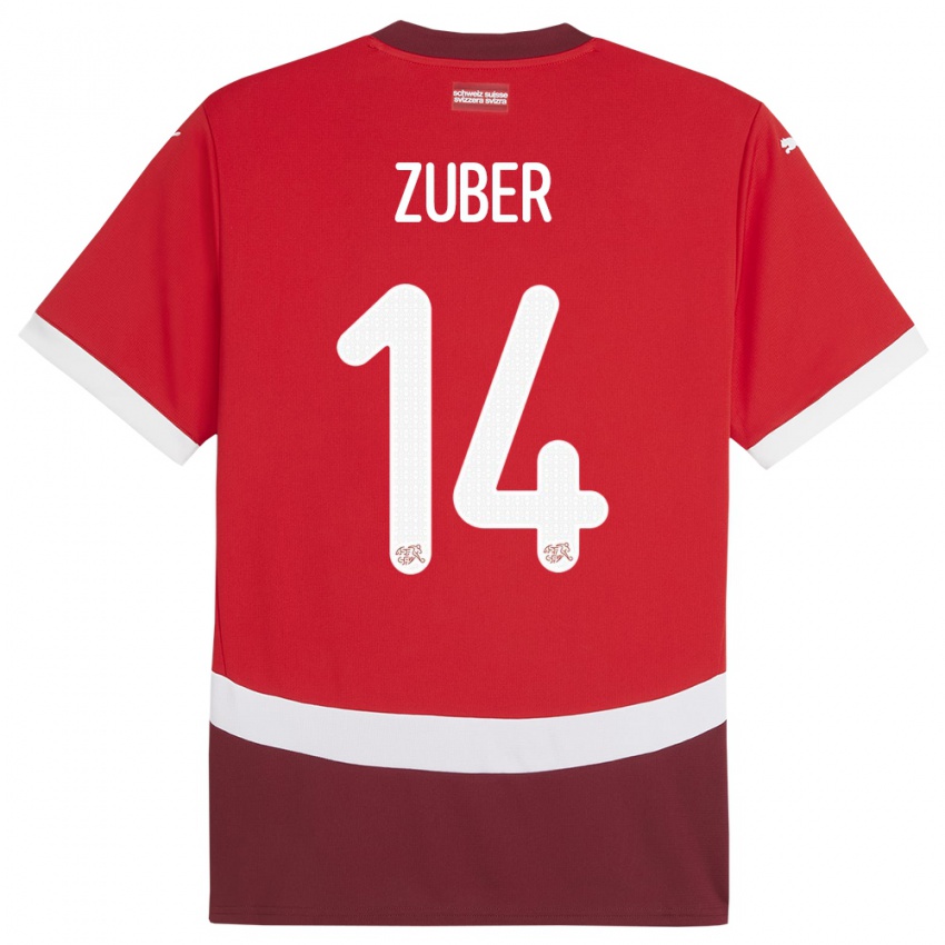 Børn Schweiz Steven Zuber #14 Rød Hjemmebane Spillertrøjer 24-26 Trøje T-Shirt