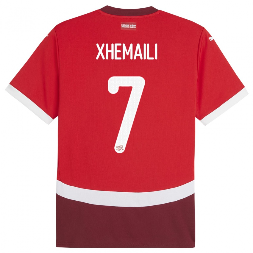 Børn Schweiz Riola Xhemaili #7 Rød Hjemmebane Spillertrøjer 24-26 Trøje T-Shirt