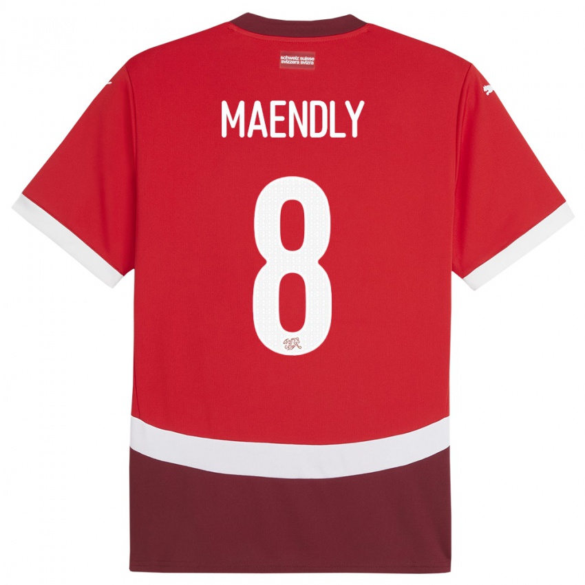 Børn Schweiz Sandy Maendly #8 Rød Hjemmebane Spillertrøjer 24-26 Trøje T-Shirt