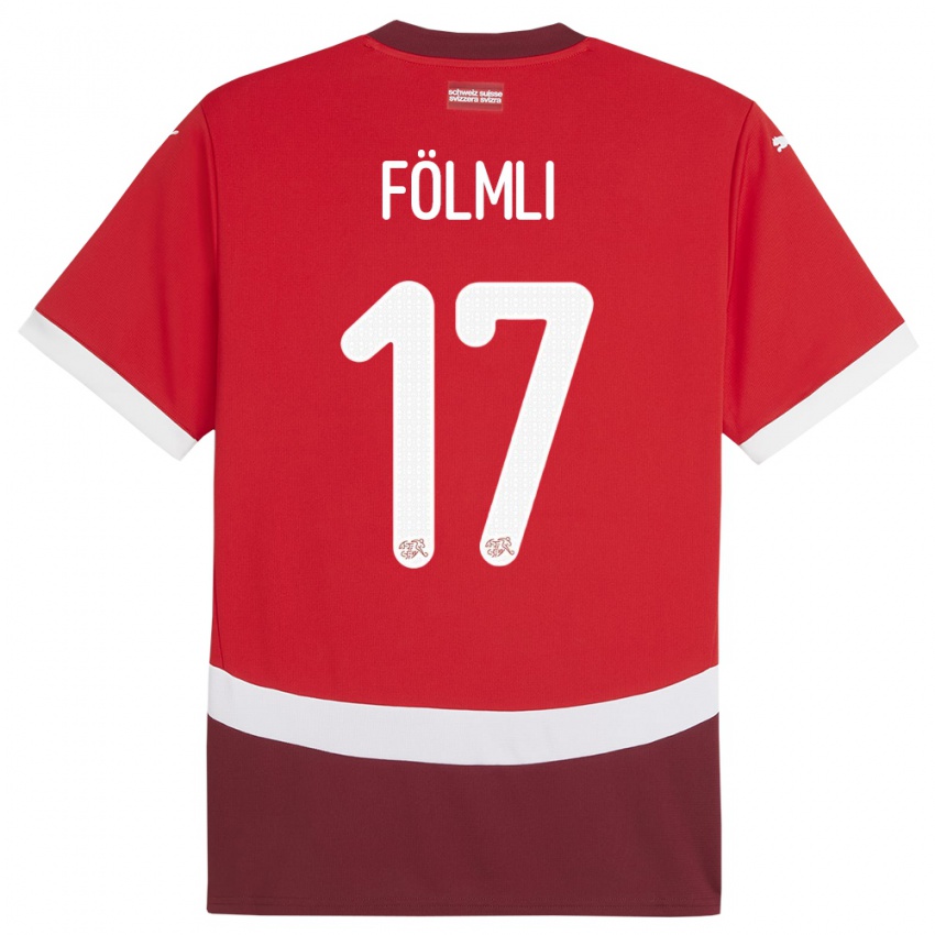 Børn Schweiz Svenja Folmli #17 Rød Hjemmebane Spillertrøjer 24-26 Trøje T-Shirt