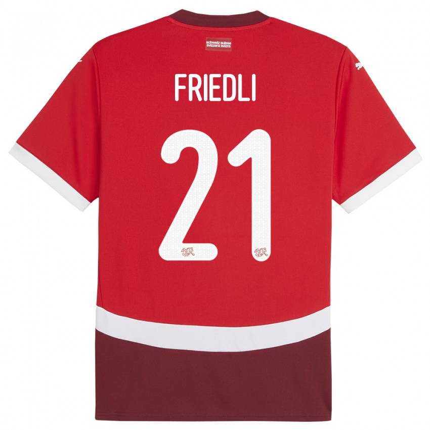 Børn Schweiz Seraina Friedli #21 Rød Hjemmebane Spillertrøjer 24-26 Trøje T-Shirt