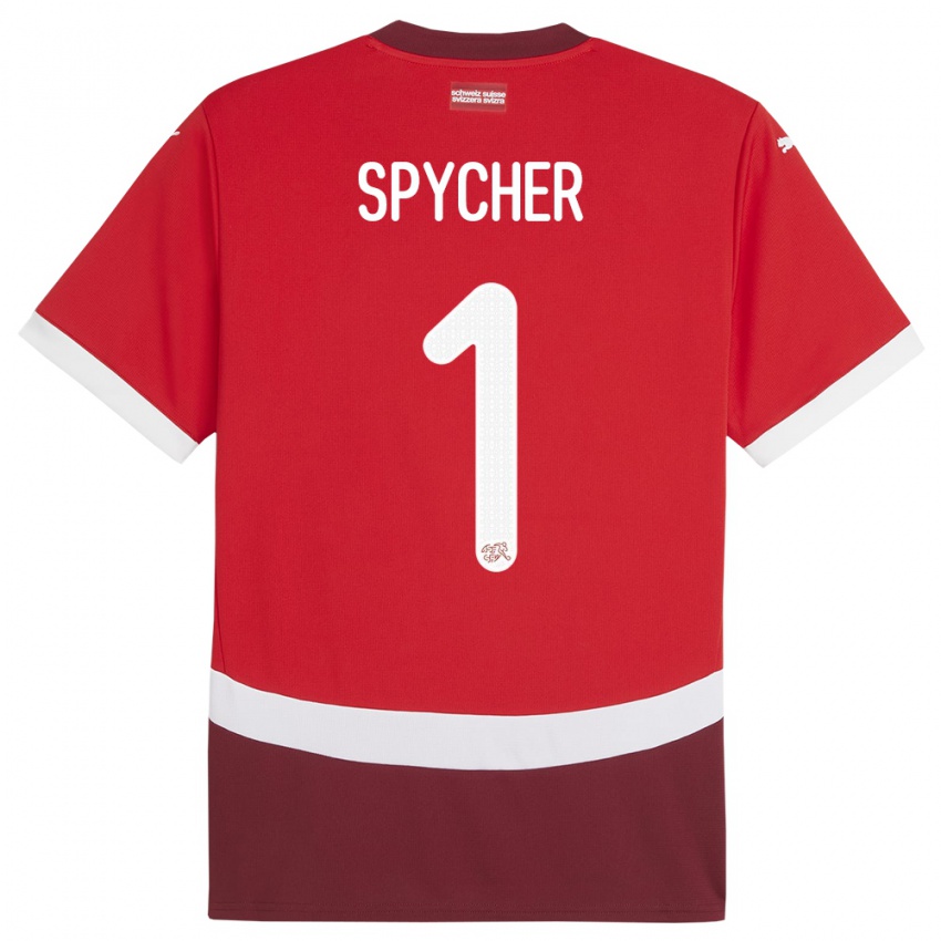 Børn Schweiz Tim Spycher #1 Rød Hjemmebane Spillertrøjer 24-26 Trøje T-Shirt