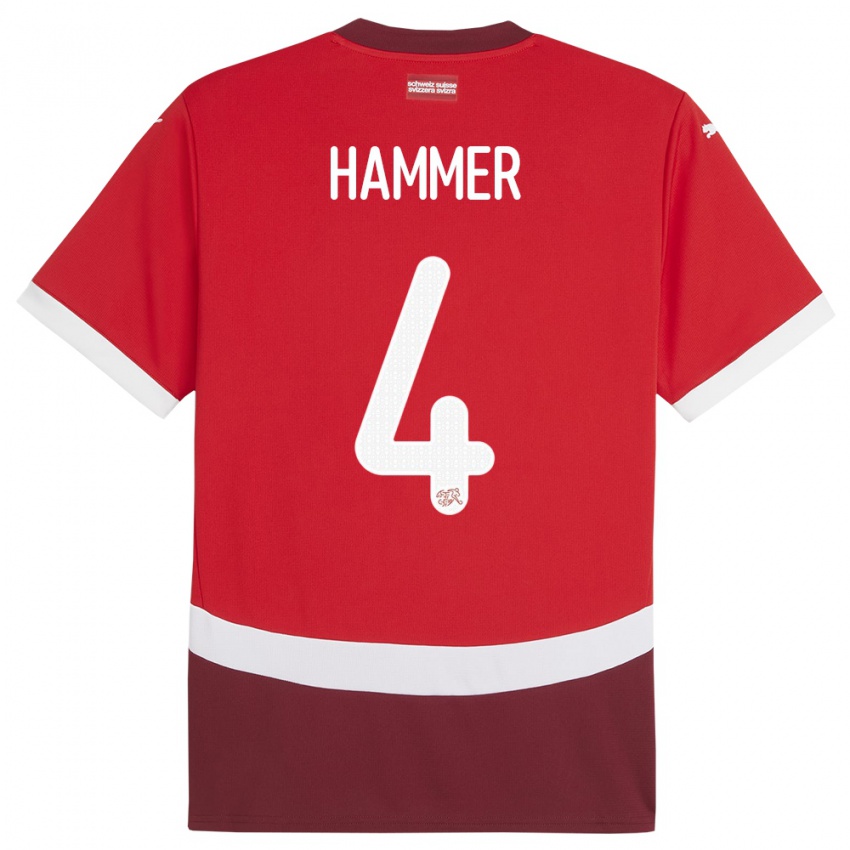 Børn Schweiz Pascal Hammer #4 Rød Hjemmebane Spillertrøjer 24-26 Trøje T-Shirt