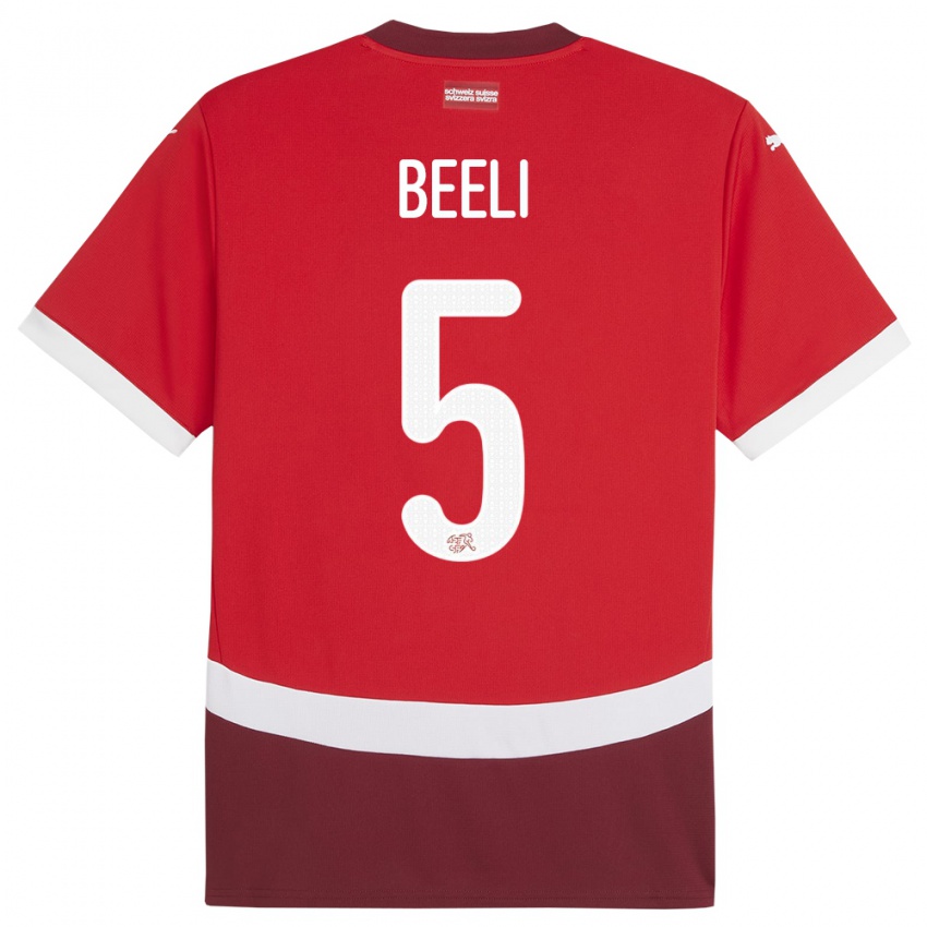 Børn Schweiz Mischa Beeli #5 Rød Hjemmebane Spillertrøjer 24-26 Trøje T-Shirt