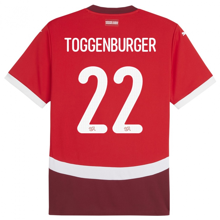 Børn Schweiz Nando Toggenburger #22 Rød Hjemmebane Spillertrøjer 24-26 Trøje T-Shirt