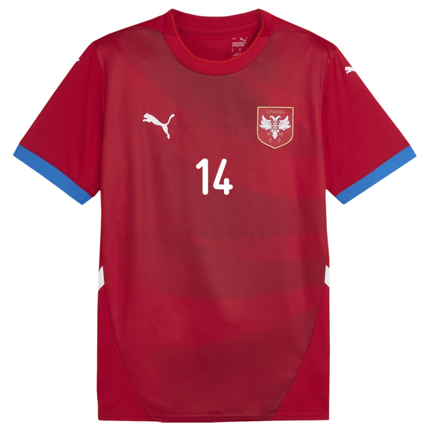 Børn Serbien Andrija Zivkovic #14 Rød Hjemmebane Spillertrøjer 24-26 Trøje T-Shirt