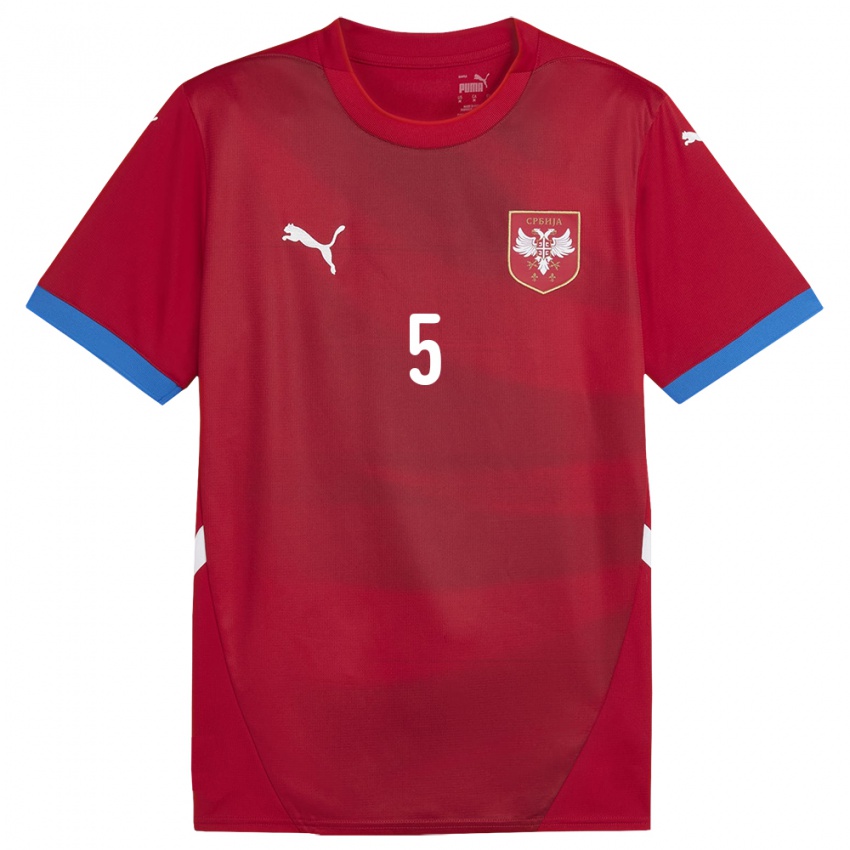 Børn Serbien Strahinja Erakovic #5 Rød Hjemmebane Spillertrøjer 24-26 Trøje T-Shirt