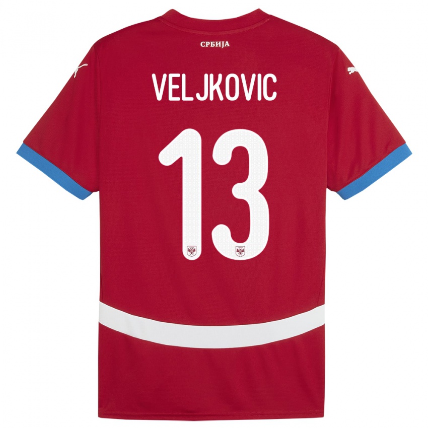 Børn Serbien Milos Veljkovic #13 Rød Hjemmebane Spillertrøjer 24-26 Trøje T-Shirt