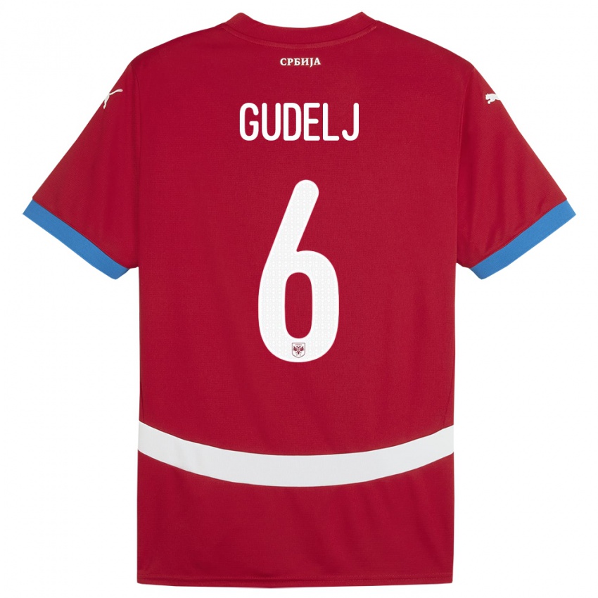 Børn Serbien Nemanja Gudelj #6 Rød Hjemmebane Spillertrøjer 24-26 Trøje T-Shirt