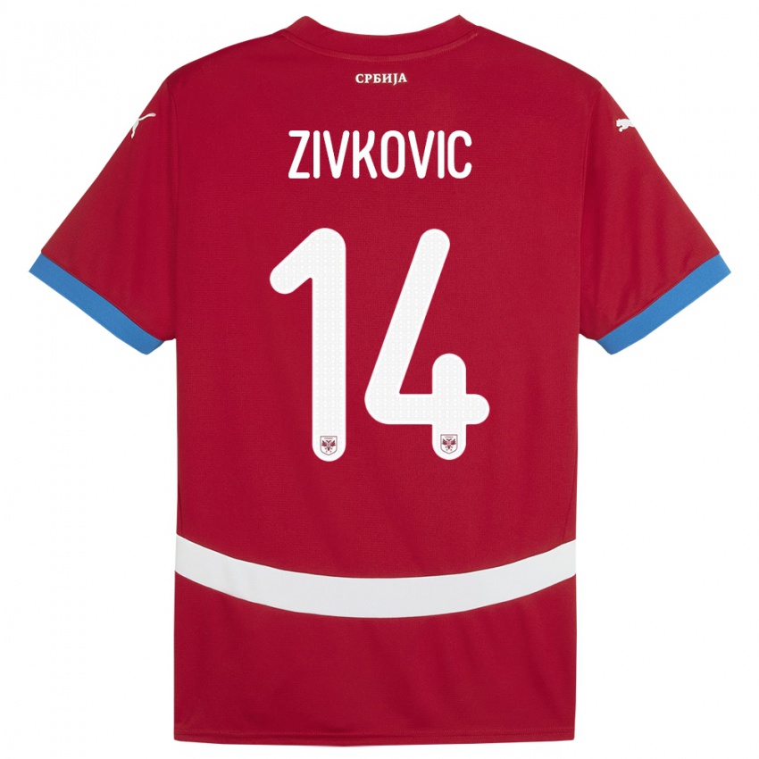 Børn Serbien Andrija Zivkovic #14 Rød Hjemmebane Spillertrøjer 24-26 Trøje T-Shirt