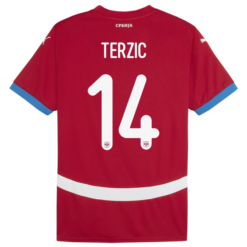 Børn Serbien Aleksa Terzic #14 Rød Hjemmebane Spillertrøjer 24-26 Trøje T-Shirt