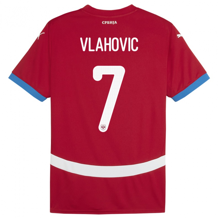 Børn Serbien Dusan Vlahovic #7 Rød Hjemmebane Spillertrøjer 24-26 Trøje T-Shirt