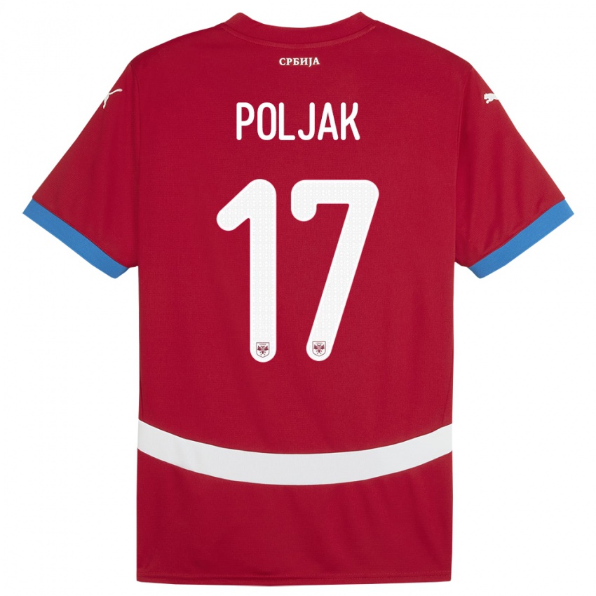 Børn Serbien Allegra Poljak #17 Rød Hjemmebane Spillertrøjer 24-26 Trøje T-Shirt