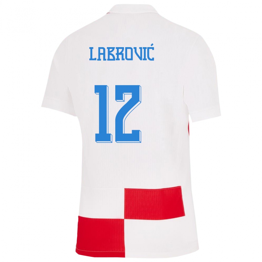 Børn Kroatien Nediljko Labrovic #12 Hvid Rød Hjemmebane Spillertrøjer 24-26 Trøje T-Shirt