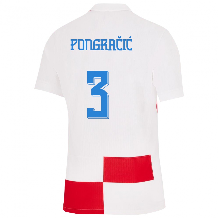 Børn Kroatien Marin Pongracic #3 Hvid Rød Hjemmebane Spillertrøjer 24-26 Trøje T-Shirt